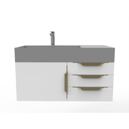 Castello Usa Amazon 36" Wall Mounted White Vanity With Gray Top And Gold Handles CB-MC-36W-GLD-2056L-GR